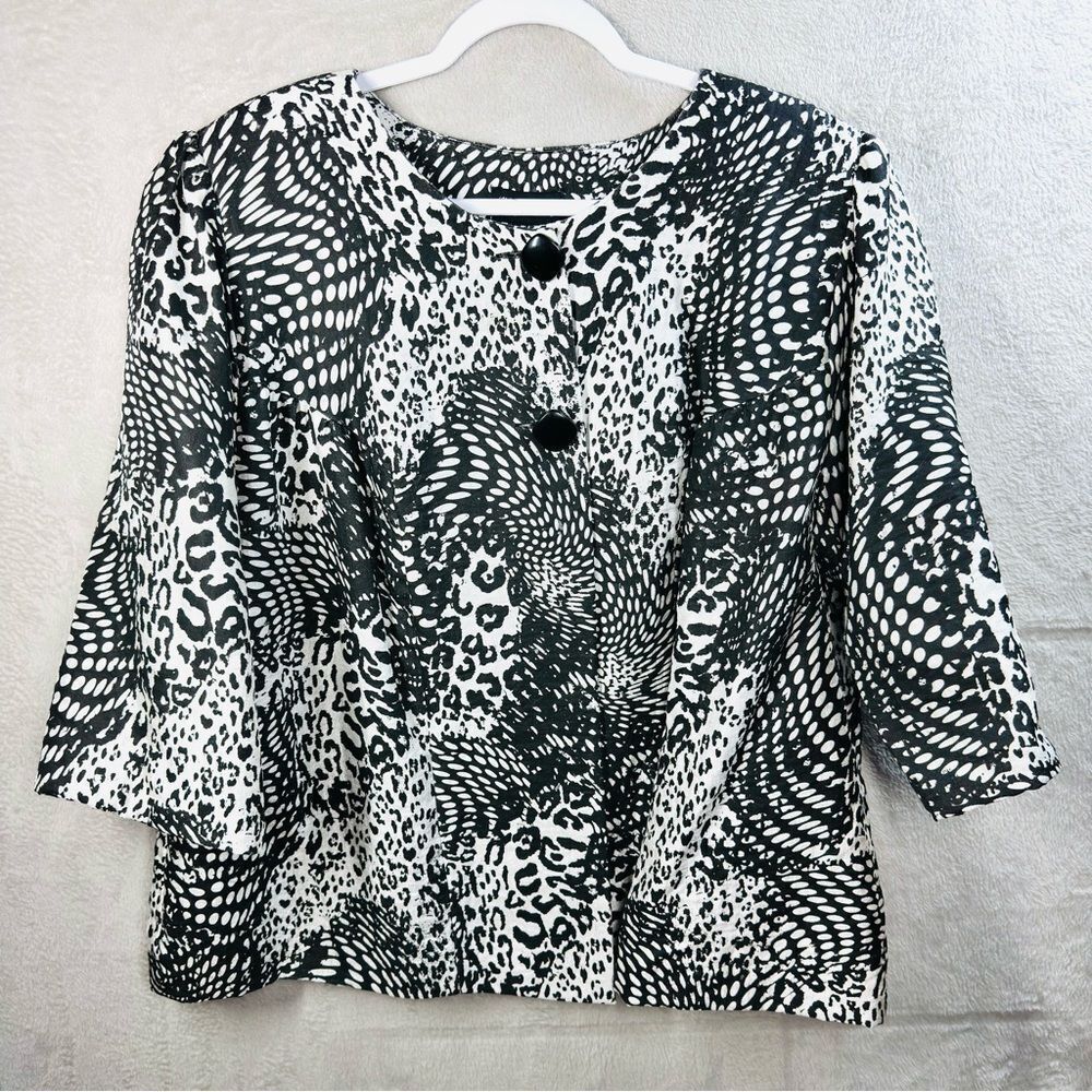 Maggie Barnes Jacket Black White‎ Animal Print Blazer 3/4 Sleeve Women’s 0X